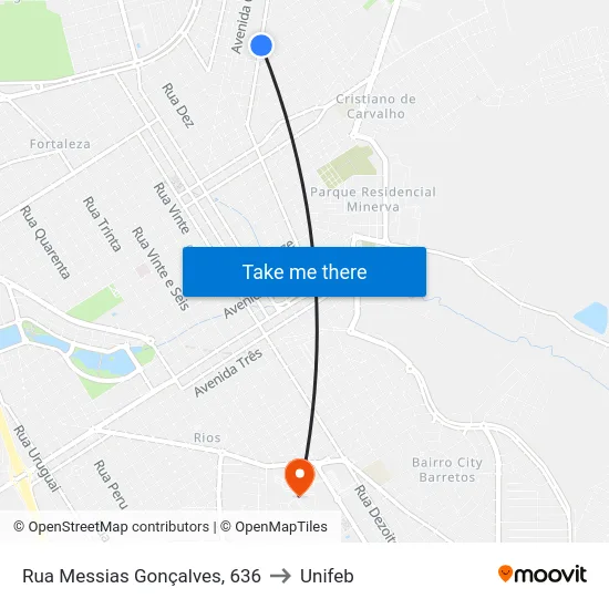 Rua Messias Gonçalves, 636 to Unifeb map