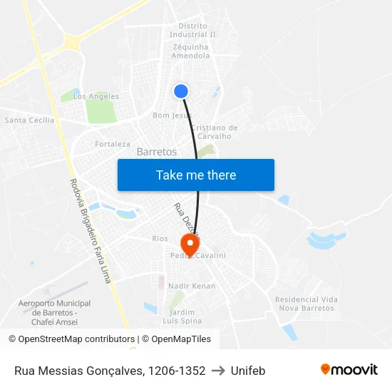 Rua Messias Gonçalves, 1206-1352 to Unifeb map