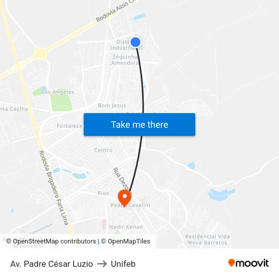 Av. Padre César Luzio to Unifeb map