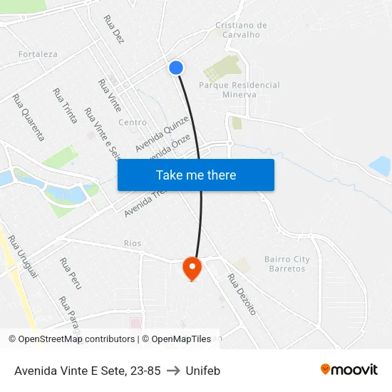 Avenida Vinte E Sete, 23-85 to Unifeb map