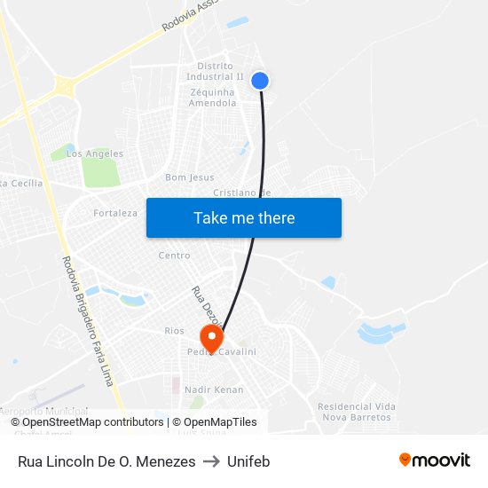 Rua Lincoln De O. Menezes to Unifeb map