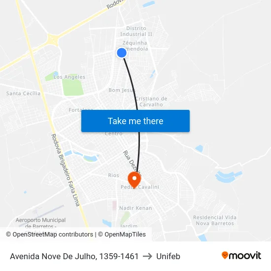 Avenida Nove De Julho, 1359-1461 to Unifeb map