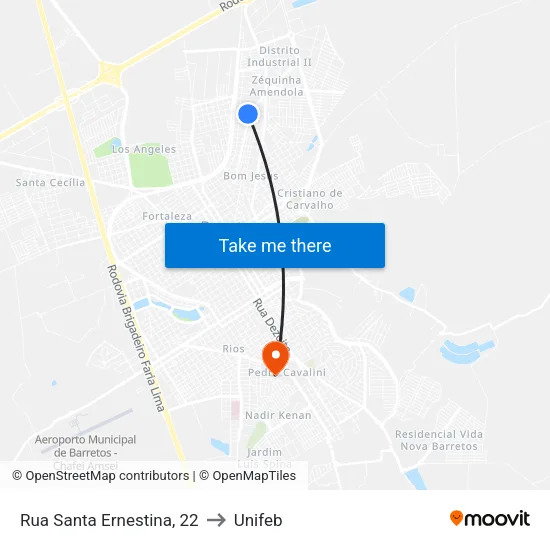 Rua Santa Ernestina, 22 to Unifeb map