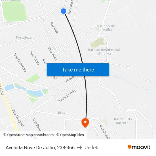 Avenida Nove De Julho, 238-366 to Unifeb map