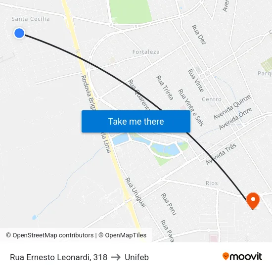 Rua Ernesto Leonardi, 318 to Unifeb map