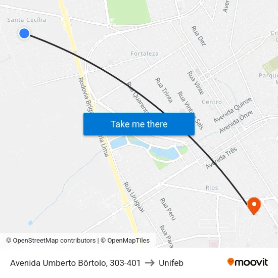 Avenida Umberto Bôrtolo, 303-401 to Unifeb map