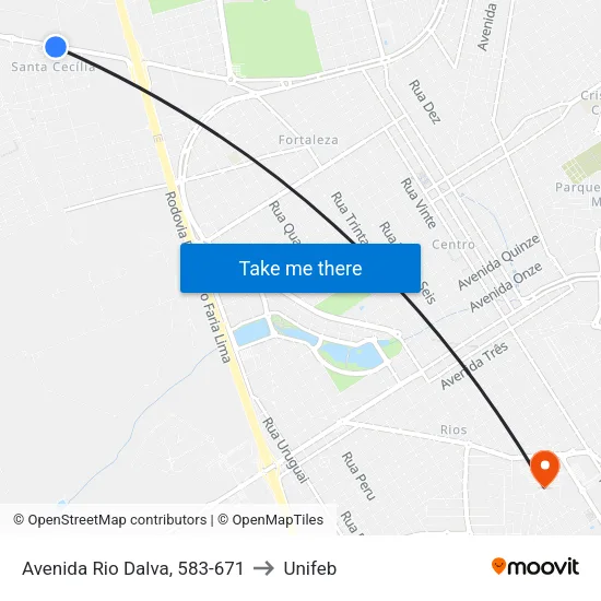 Avenida Rio Dalva, 583-671 to Unifeb map