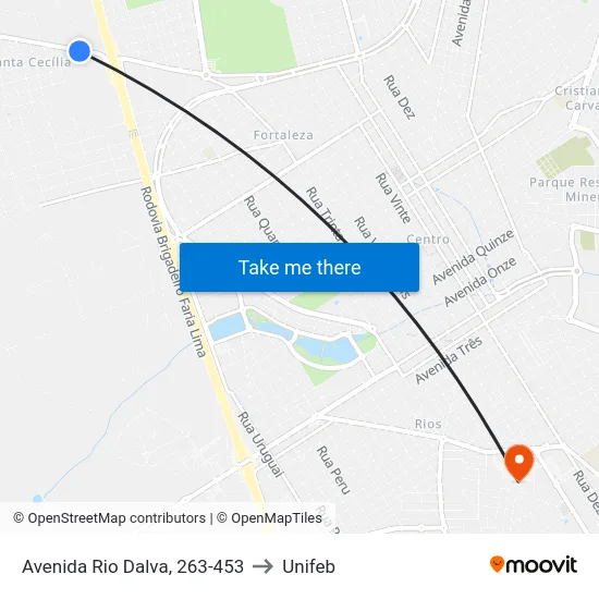 Avenida Rio Dalva, 263-453 to Unifeb map