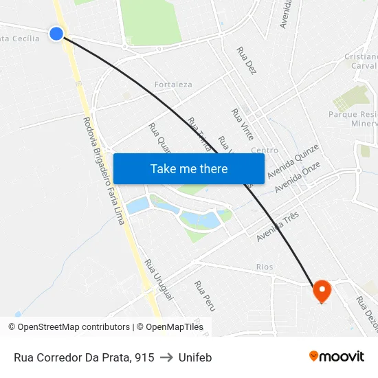 Rua Corredor Da Prata, 915 to Unifeb map