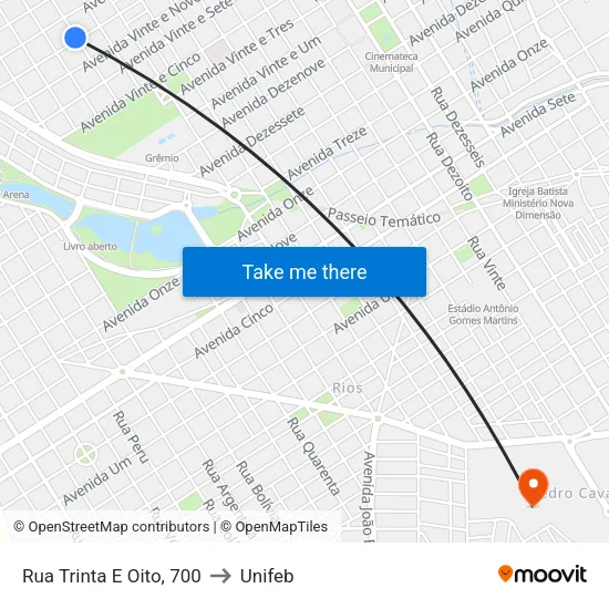 Rua Trinta E Oito, 700 to Unifeb map
