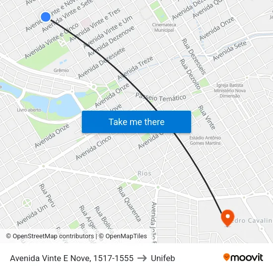 Avenida Vinte E Nove, 1517-1555 to Unifeb map