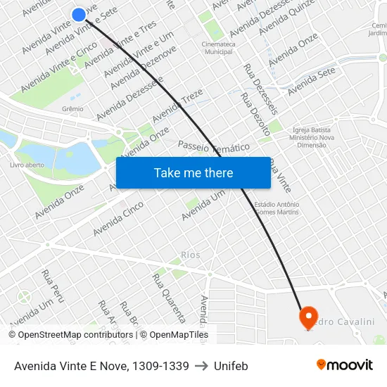 Avenida Vinte E Nove, 1309-1339 to Unifeb map