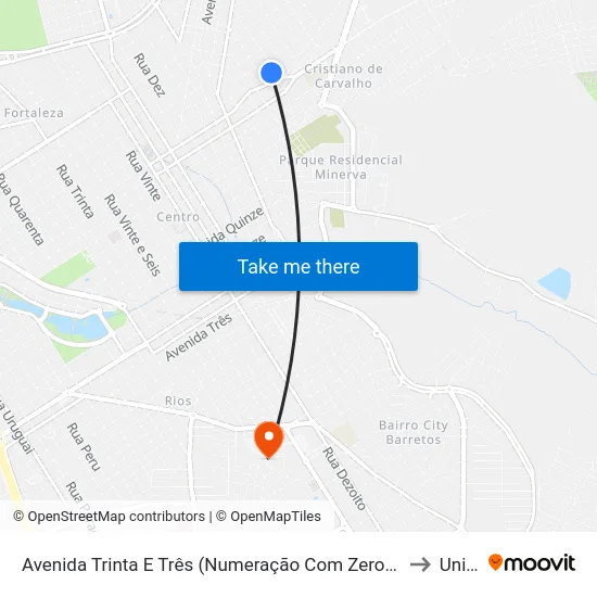 Avenida Trinta E Três (Numeração Com Zero Inicial), 276-316 to Unifeb map