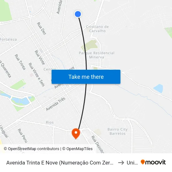Avenida Trinta E Nove (Numeração Com Zero Inicial), 440-538 to Unifeb map