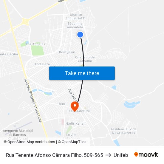 Rua Tenente Afonso Câmara Filho, 509-565 to Unifeb map