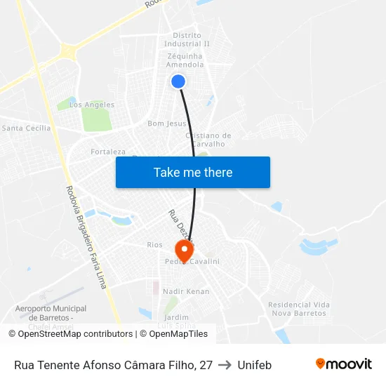 Rua Tenente Afonso Câmara Filho, 27 to Unifeb map