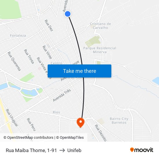 Rua Maiba Thome, 1-91 to Unifeb map