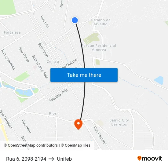 Rua 6, 2098-2194 to Unifeb map