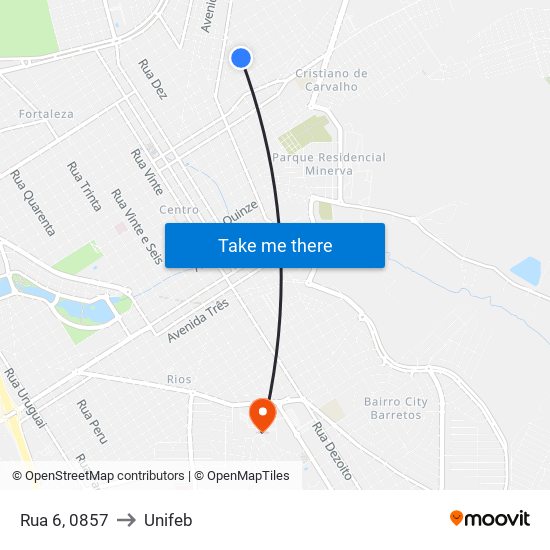 Rua 6, 0857 to Unifeb map