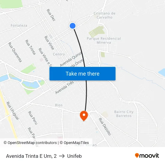 Avenida Trinta E Um, 2 to Unifeb map