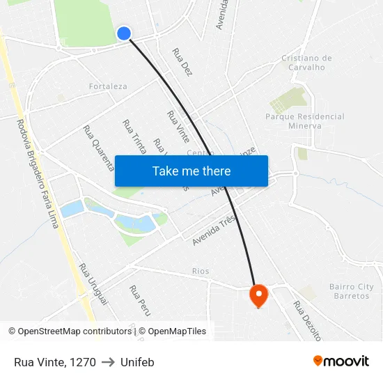 Rua Vinte, 1270 to Unifeb map