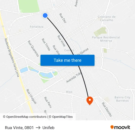 Rua Vinte, 0801 to Unifeb map