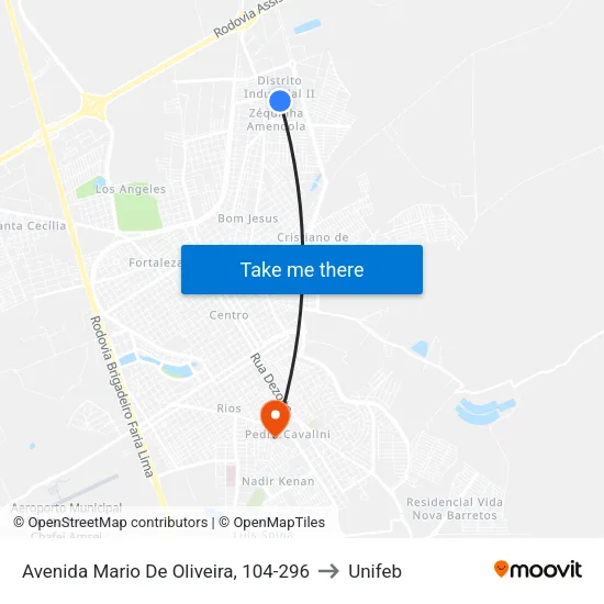 Avenida Mario De Oliveira, 104-296 to Unifeb map
