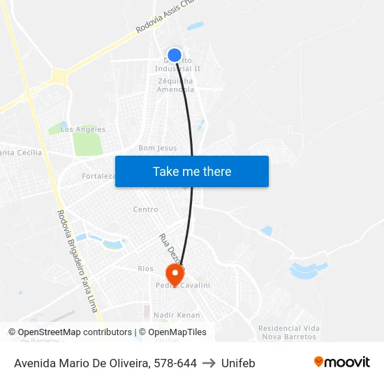 Avenida Mario De Oliveira, 578-644 to Unifeb map