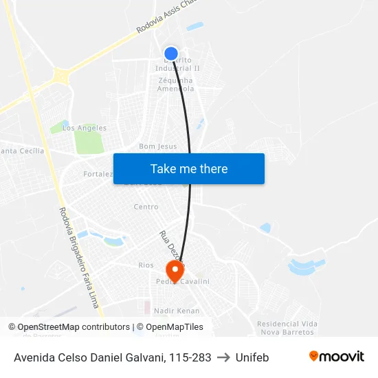 Avenida Celso Daniel Galvani, 115-283 to Unifeb map