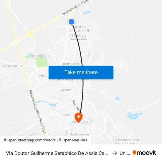 Via Doutor Guilherme Seraphico De Assis Carvalho, 1089-1149 to Unifeb map