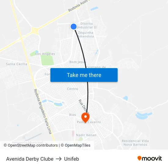 Avenida Derby Clube to Unifeb map