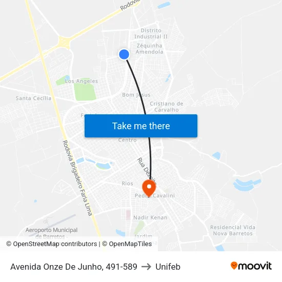 Avenida Onze De Junho, 491-589 to Unifeb map