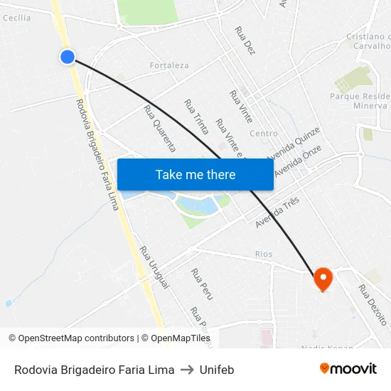 Rodovia Brigadeiro Faria Lima to Unifeb map