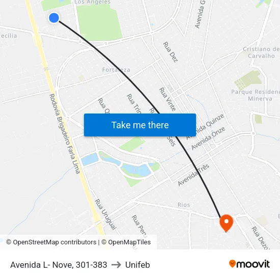 Avenida L- Nove, 301-383 to Unifeb map