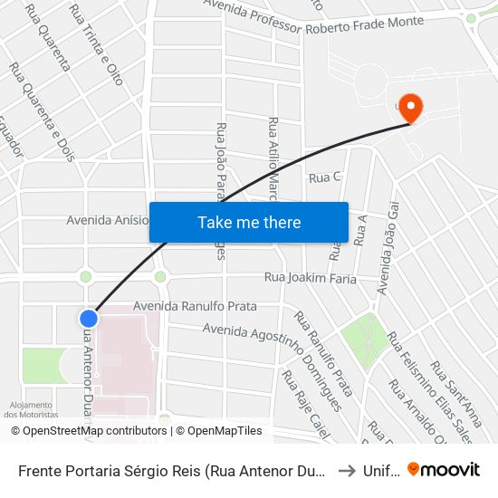 Frente Portaria Sérgio Reis (Rua Antenor Duarte Viléla) to Unifeb map