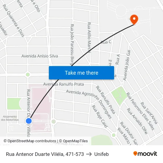 Rua Antenor Duarte Viléla, 471-573 to Unifeb map