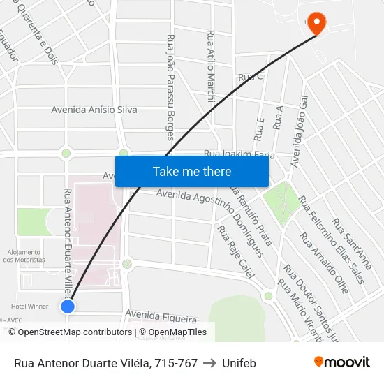 Rua Antenor Duarte Viléla, 715-767 to Unifeb map