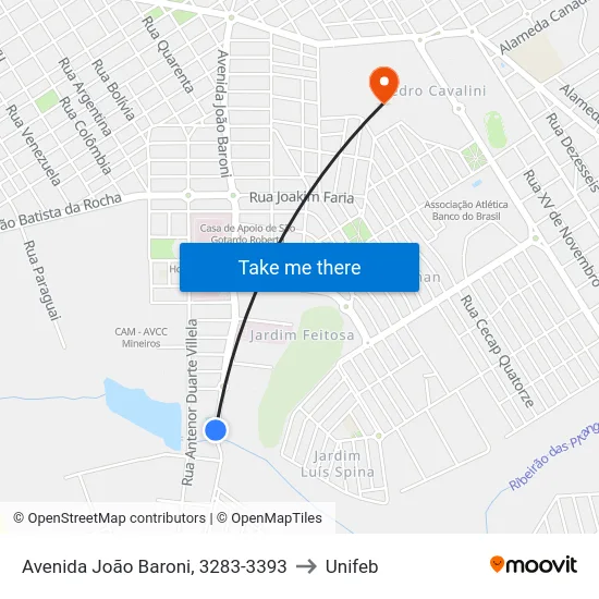Avenida João Baroni, 3283-3393 to Unifeb map