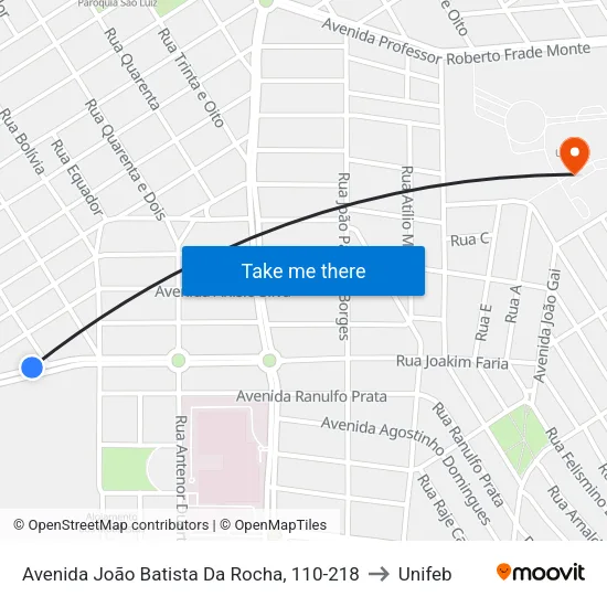 Avenida João Batista Da Rocha, 110-218 to Unifeb map