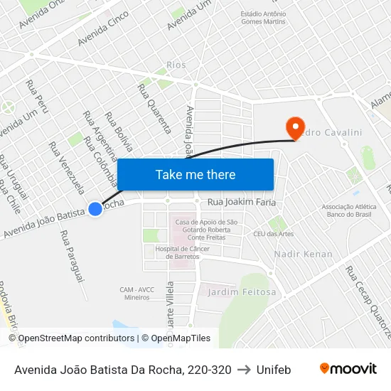 Avenida João Batista Da Rocha, 220-320 to Unifeb map