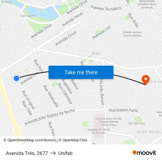 Avenida Três, 2677 to Unifeb map