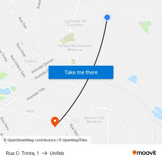 Rua C- Trinta, 1 to Unifeb map