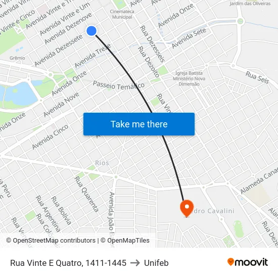 Rua Vinte E Quatro, 1411-1445 to Unifeb map