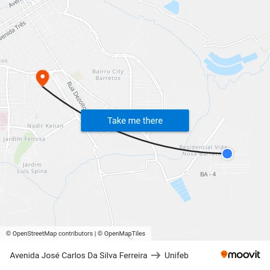 Avenida José Carlos Da Silva Ferreira to Unifeb map