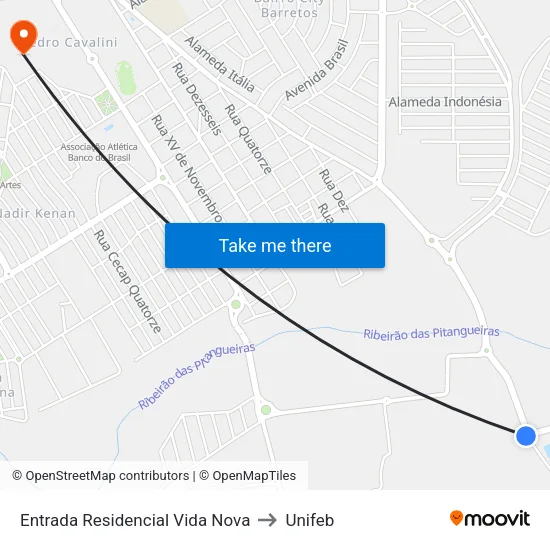 Entrada Residencial Vida Nova to Unifeb map