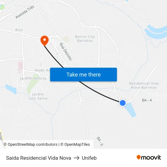 Saída Residencial Vida Nova to Unifeb map