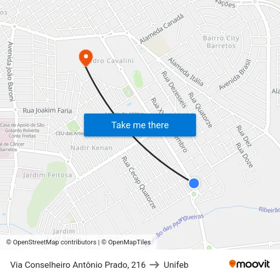 Via Conselheiro Antônio Prado, 216 to Unifeb map
