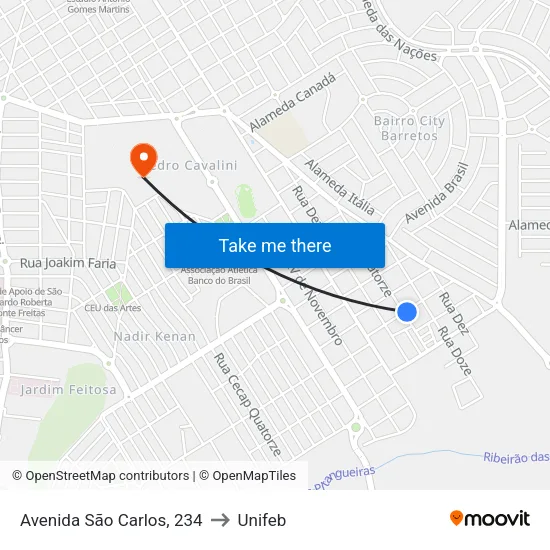 Avenida São Carlos, 234 to Unifeb map
