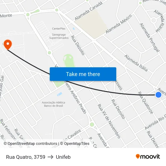 Rua Quatro, 3759 to Unifeb map