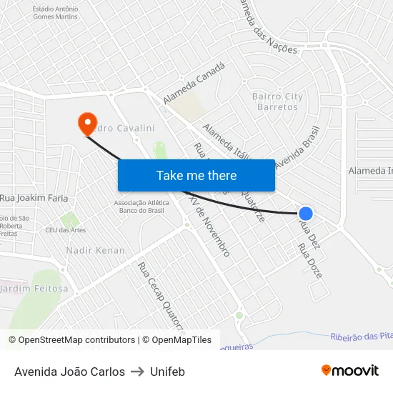 Avenida João Carlos to Unifeb map